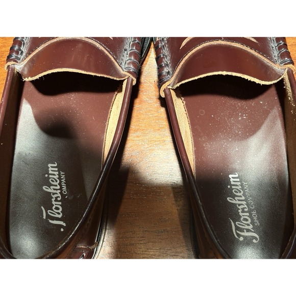 Florsheim Penny Loafer Black Leather Shoes Slip-On Leather Moc Toe Mens 9.5D - Picture 5 of 9